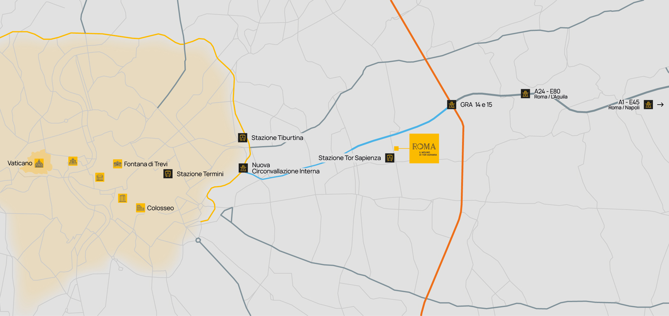 Strategic location of the logistics hub - Il Molino di Tor Cervara in Rome